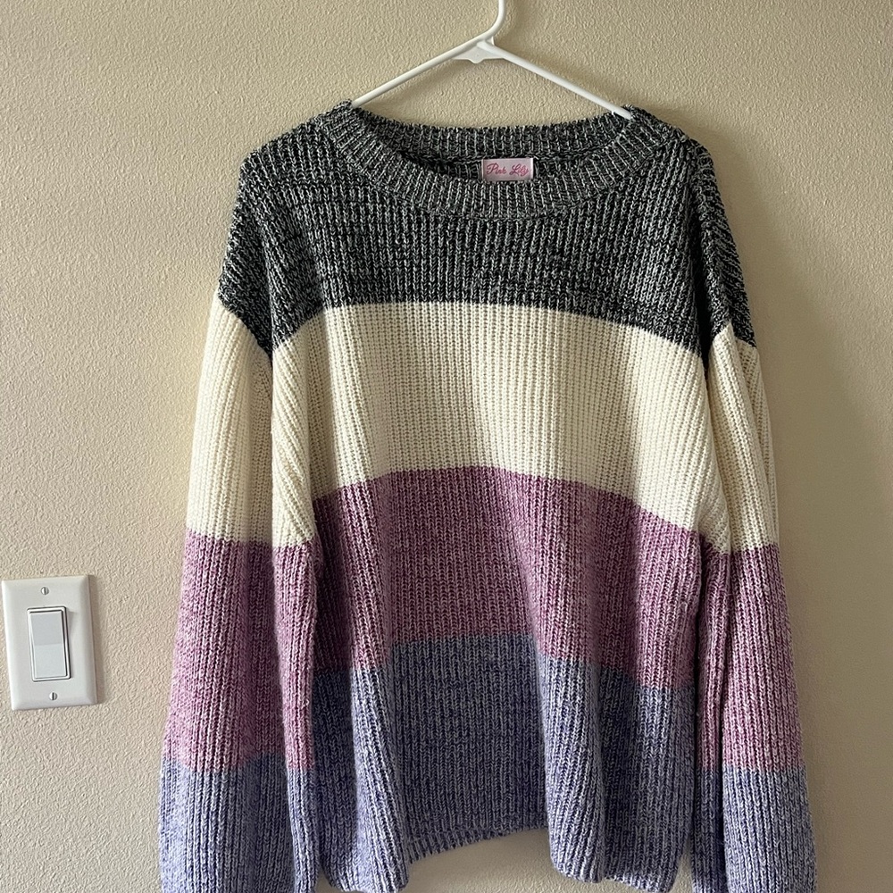 Striped Gray, Cream, and Purple Sweater